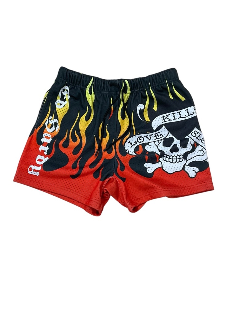 Ed Hardy Fire LKS Skull Love Kills Slowly Mesh Shorts Men’s Size Small